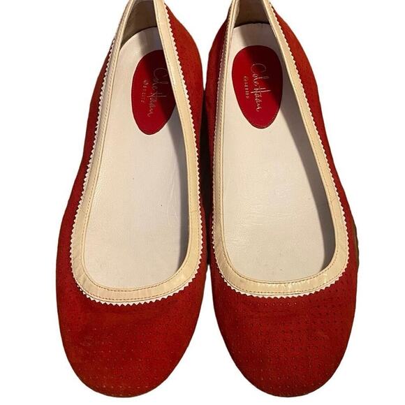 COLE HAAN Women's Air, Red, Perforated Suede, White Patent Lthr Trim Flat,  8B - Picture 1 of 9